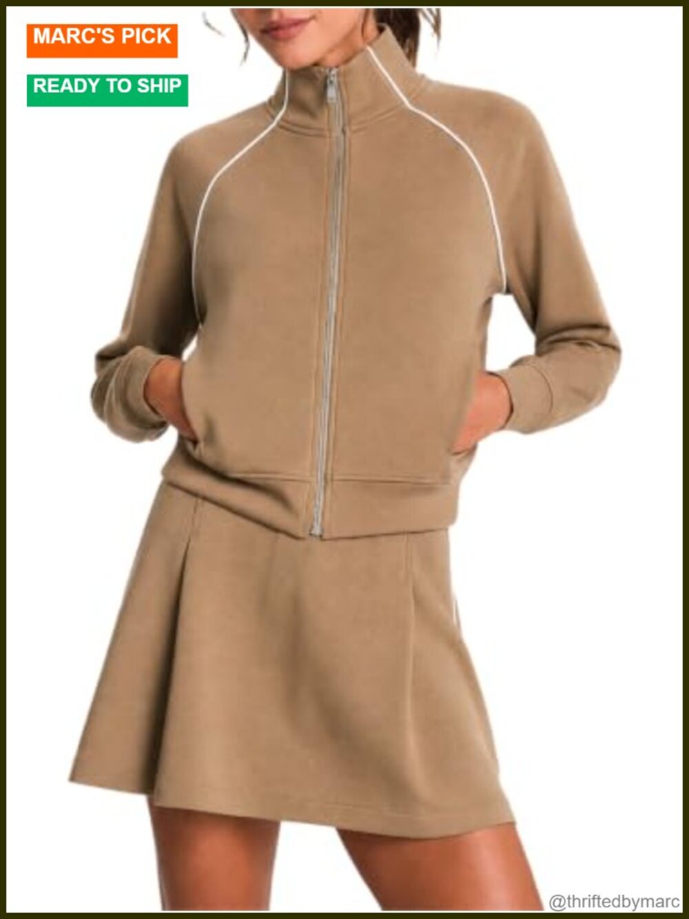 2 Piece Athletic Set Zip Up Jacket & Skort with Built-in Shorts